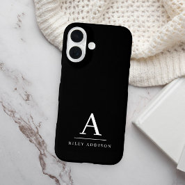Modernes Minimalistisch Schwarzweiß-Weiß-Monogramm iPhone 16 Hülle