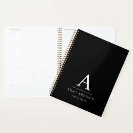 Modernes Minimalistisch Schwarzweiß-Weiß-Monogramm Planer