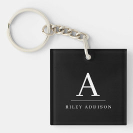 Modernes Minimalistisch Schwarzweiß-Weiß-Monogramm Schlüsselanhänger
