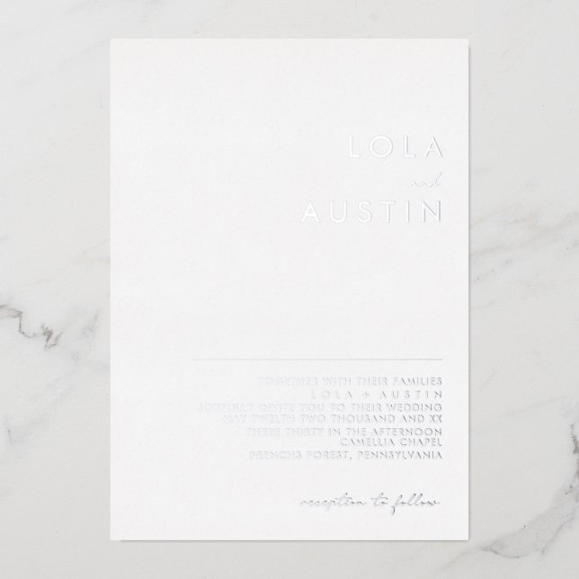 Modernes Minimalistisch | Silver Wedding Real Folieneinladung (Vorderseite)