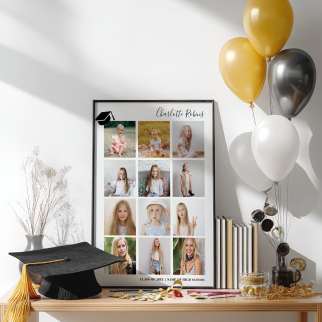 Modernes Minimalistisches 12 Foto Abschluss Board- Poster (Modern Minimalist 12 Photo Graduation Board Sign)
