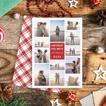 Modernes Minimalistisches 12-Foto Collage Weihnach Feiertagskarte<br><div class="desc">Feiern Sie die Saison mit unserer atemberaubenden Weihnachtskarte für das Foto. Diese Karte zeigt eine wunderschöne 12-Foto-Collage mit einem lebhaften roten Rechteck, in dem die Worte "Happiest Holidays" elegant in fett formatierter serifenloser Typografie dargestellt werden, während Ihr Familienname eine persönliche Touch in einem Skript-Schriftart hinzufügt. Die Rückseite der Karte zeichnet...</div>