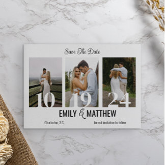 Modernes Minimalistisches 3-Foto Elegant Save the  Date