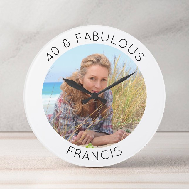 Modernes Minimalistisches 40 & fabelhaftes Foto Große Wanduhr (Modern Minimalist 40 & Fabulous Photo Large Clock)