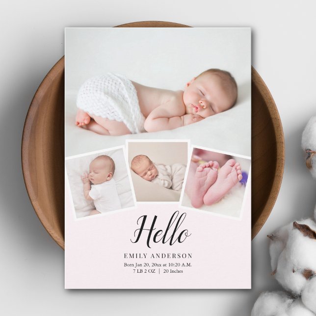 Modernes Minimalistisches 4 Foto Collage Baby Girl Ankündigung (Von Creator hochgeladen)