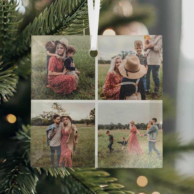 Modernes Minimalistisches 4-Foto Collage Weihnacht Ornament Aus Glas (Von Creator hochgeladen)