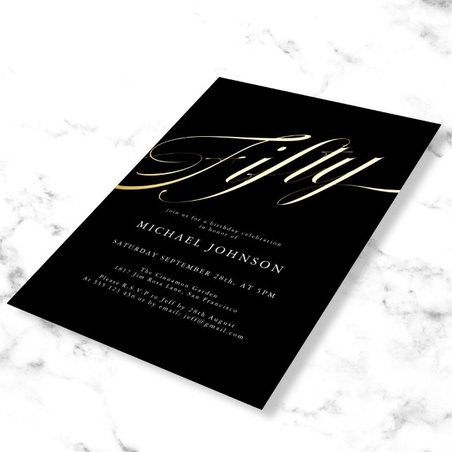 Modernes Minimalistisches 50-Schwarzes Gold 50. Ge Folieneinladung (Mockup view)