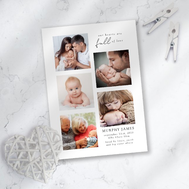 Modernes Minimalistisches 5 Foto Baby Birth Ankündigung (Von Creator hochgeladen)