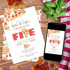 Modernes Minimalistisches 5. Geburtstag Pizza Part Einladung