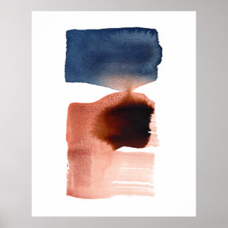 Modernes Minimalistisches Abstraktes Aquarellblau Poster
