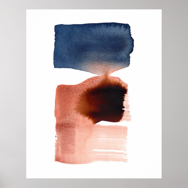 Modernes Minimalistisches Abstraktes Aquarellblau Poster (Vorne)