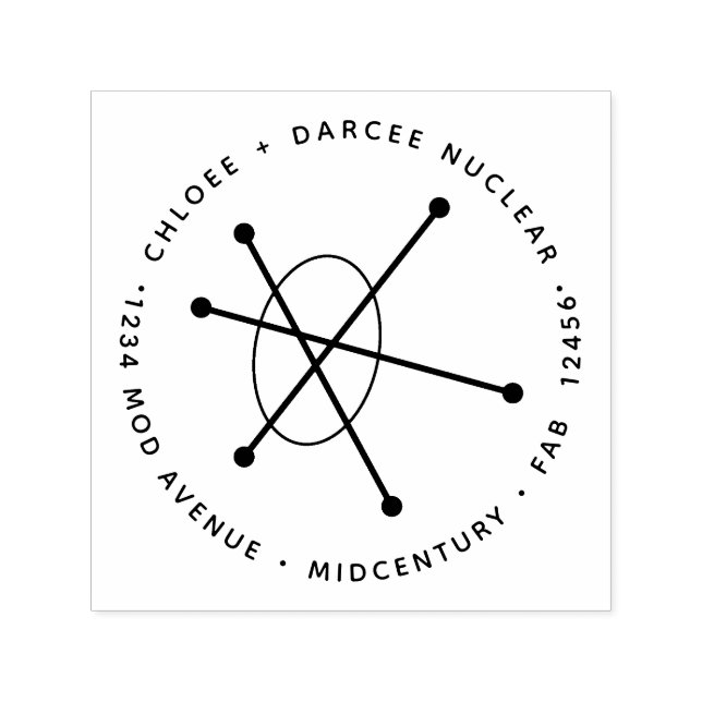 Modernes, Minimalistisches Atomkerntom des Mittelj Permastempel (Design)