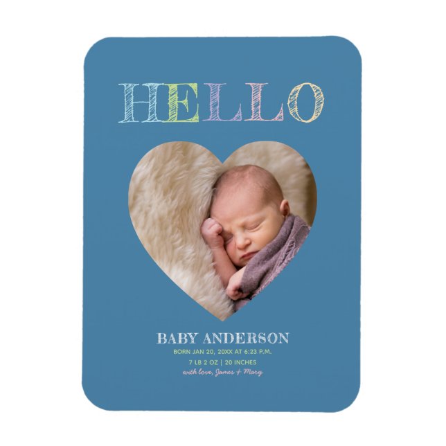 Modernes Minimalistisches Baby-Foto - Geburtsankün Magnet (Vertikal)