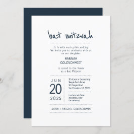 Modernes + Minimalistisches Bat Mitzvah Einladung