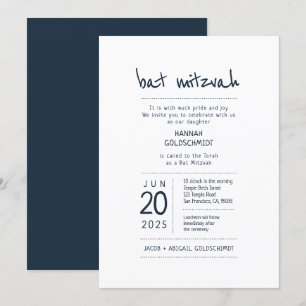 Modernes + Minimalistisches Bat Mitzvah Einladung