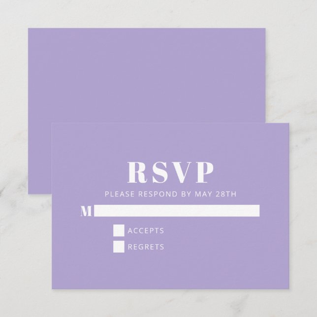 Modernes Minimalistisches Bat Mitzvah Lavender Lil RSVP Karte (Vorne/Hinten)