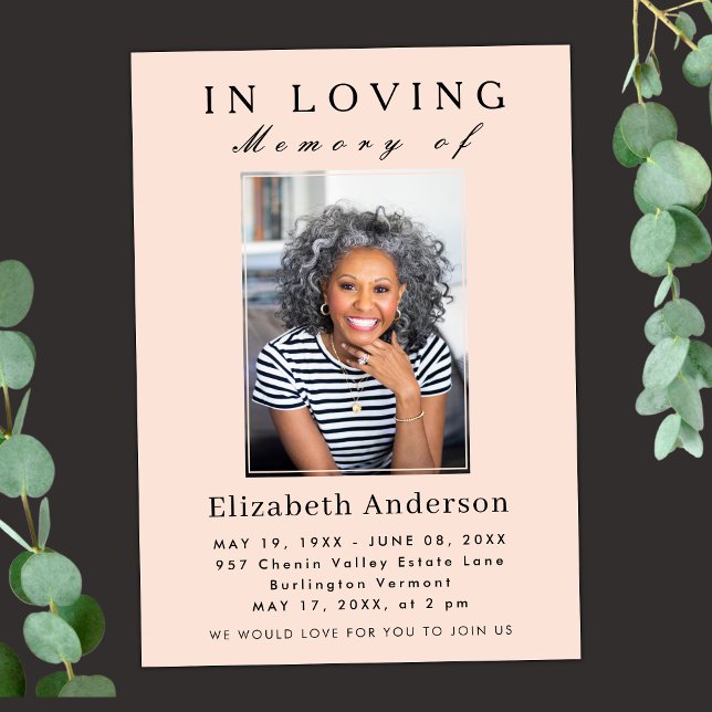 Modernes Minimalistisches Begräbnis Foto Einfache  Einladung (Von Creator hochgeladen)