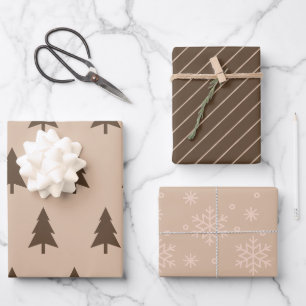 Modernes Minimalistisches Beige & Braun Weihnachts Geschenkpapier Set