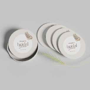 Modernes Minimalistisches Beige-Schmetterling-Brau Runder Pappuntersetzer