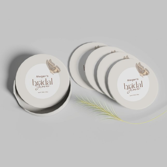 Modernes Minimalistisches Beige-Schmetterling-Brau Runder Pappuntersetzer (Von Creator hochgeladen)