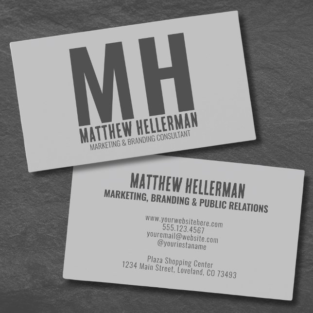 Modernes Minimalistisches Beruflich-Grau-Monogramm Visitenkarte (Simple Minimal Gray Modern Monogram Business Card)