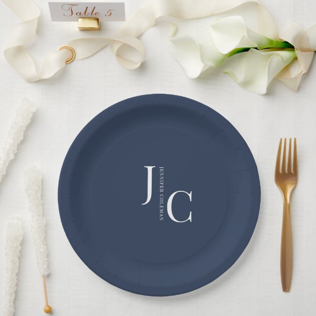 Modernes Minimalistisches Berufliches Monogramm Na Pappteller (Hochzeit)