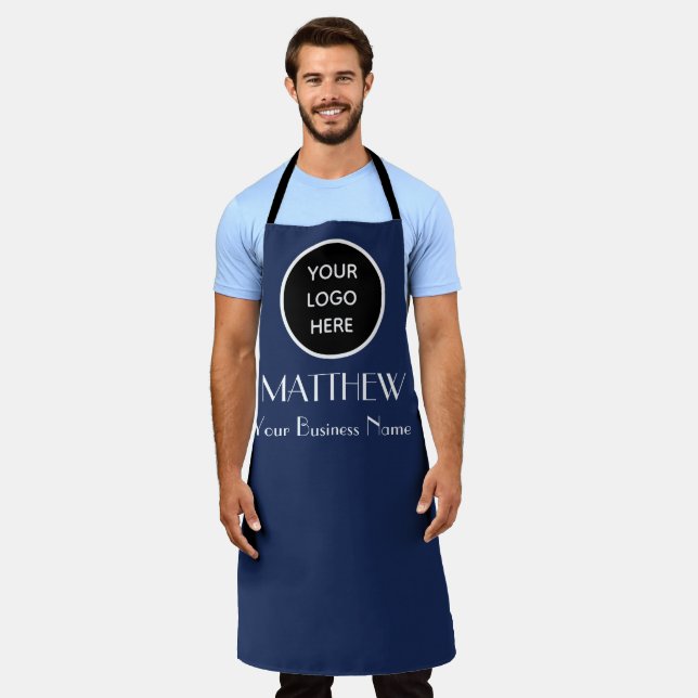 Modernes Minimalistisches Black Blue Custom Logo Schürze (Getragen)