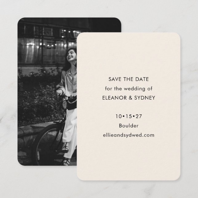 Modernes Minimalistisches Black Ivory Wedding Foto Save The Date (Vorne/Hinten)