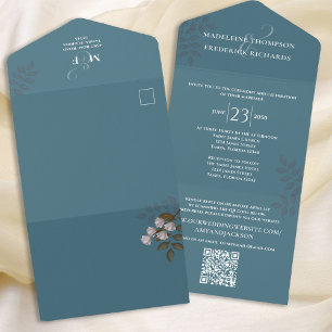 Modernes Minimalistisches Blau QR-Code-UAWG All In One Einladung