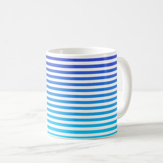Modernes Minimalistisches Blau Türkis Ombre Streif Kaffeetasse (VorderseiteRechts)