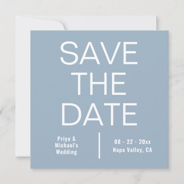 Modernes Minimalistisches Blue Square Save The Date (Vorderseite)