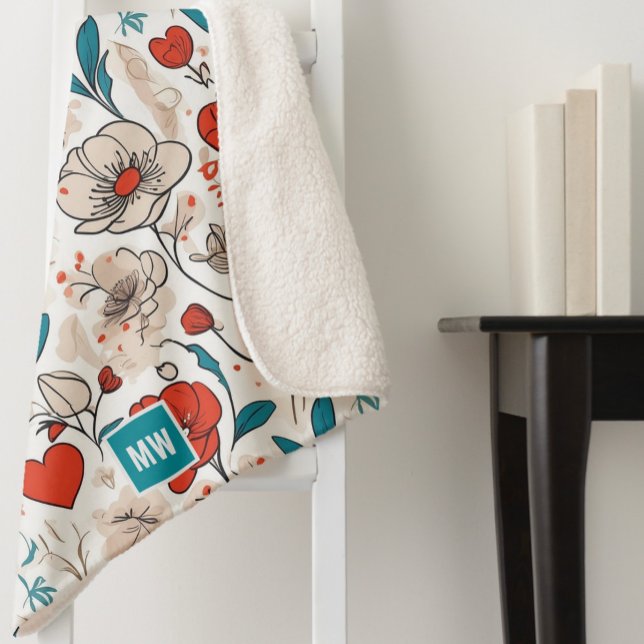 Modernes, minimalistisches Blumenmotiv mit beigem  Sherpadecke (Von Creator hochgeladen)