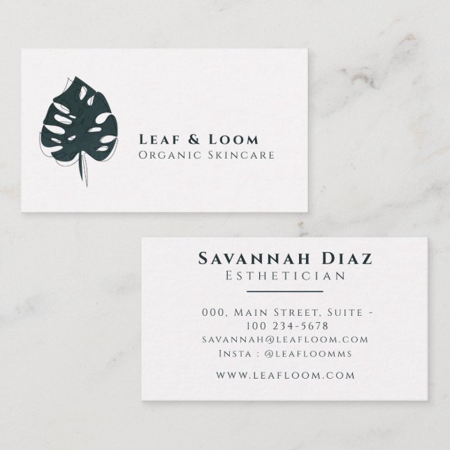 Modernes Minimalistisches Boho Monstera Leaf Green Visitenkarte (Vorne/Hinten)