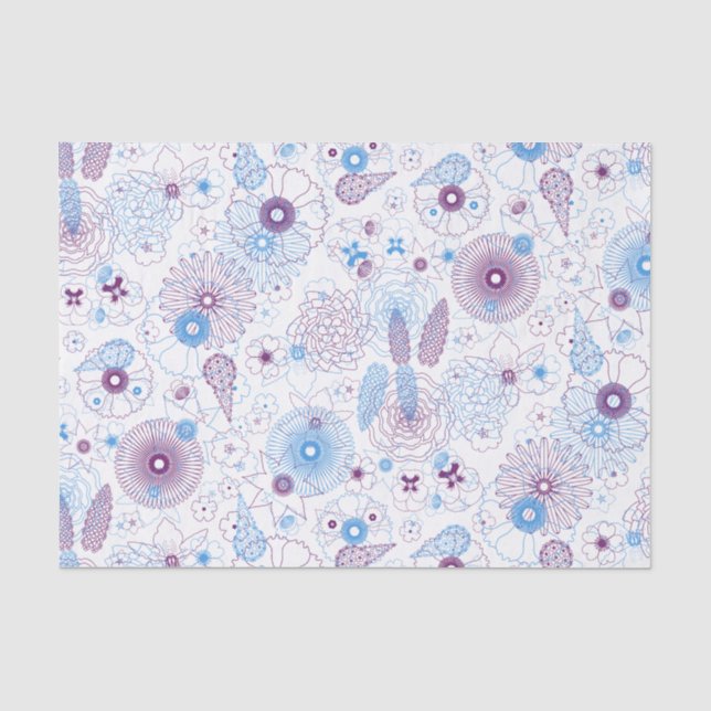 Modernes Minimalistisches botanisches Blau und Lil Seidenpapier (Vorderseite)