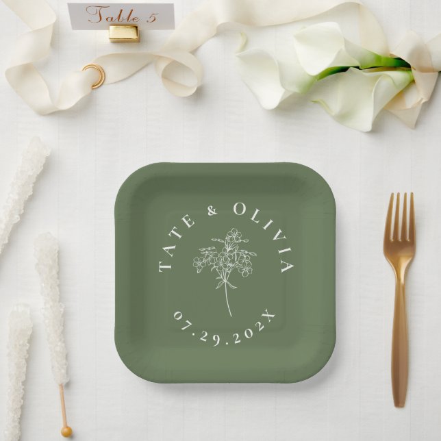 Modernes Minimalistisches botanisches Hochzeitspaa Pappteller (Hochzeit)