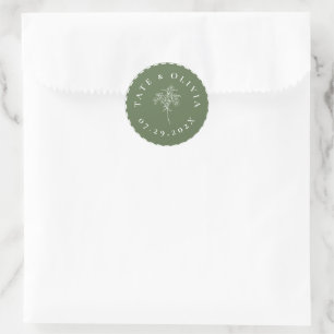 Modernes Minimalistisches botanisches Hochzeitspaa Runder Aufkleber