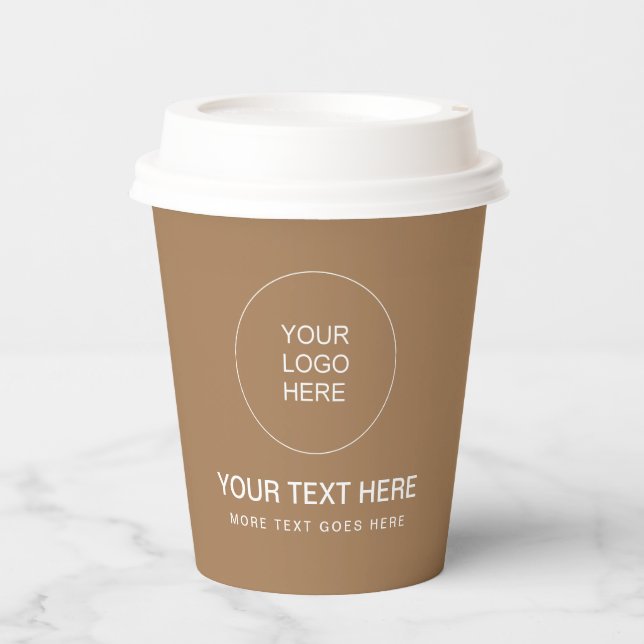 Modernes, Minimalistisches, braunes Papercup Pappbecher (Vorderseite)