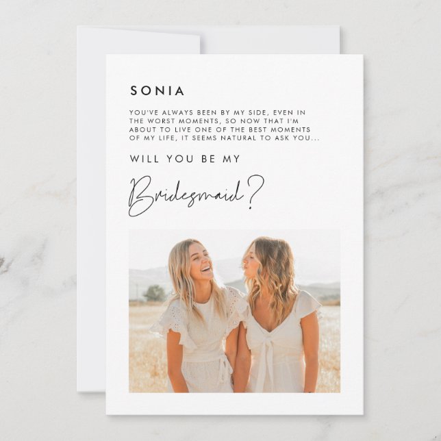 Modernes Minimalistisches Bridesmaid-Foto Einladung (Vorderseite)