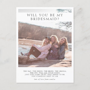 Modernes Minimalistisches Bridesmaid Gedicht & Fot Ankündigungspostkarte