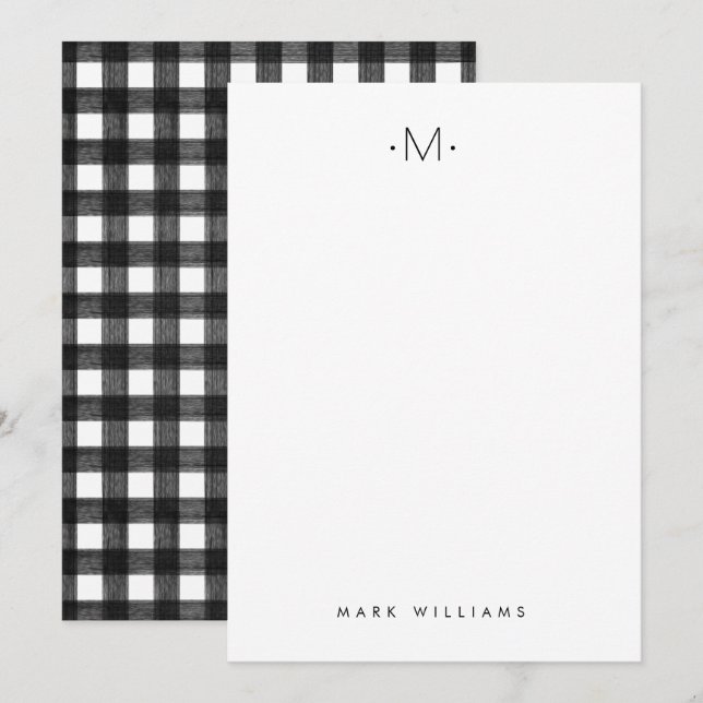 Modernes Minimalistisches Buffalo Kariert Monogram Mitteilungskarte (Vorne/Hinten)