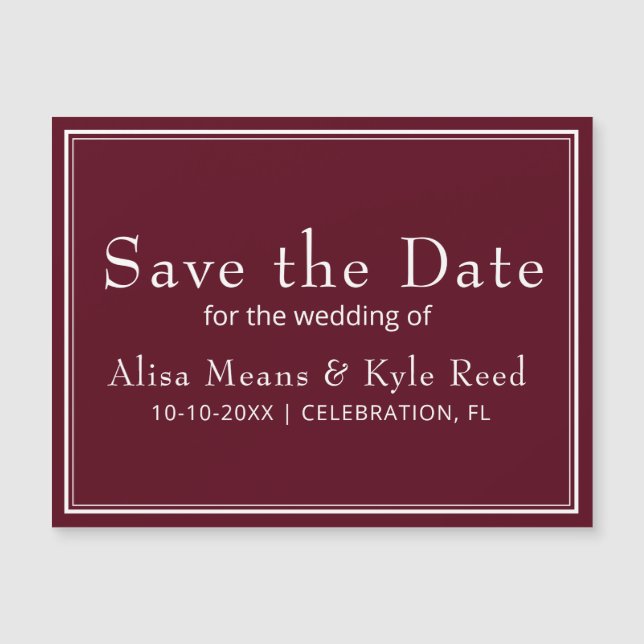 Modernes Minimalistisches Burgund Save the Date Magnetkarte (Vorderseite)