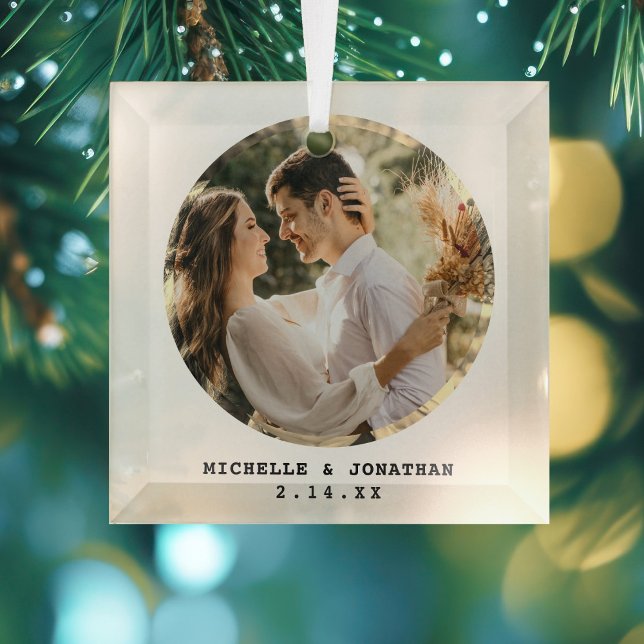 Modernes Minimalistisches Couple Wedding Foto Ornament Aus Glas (Von Creator hochgeladen)
