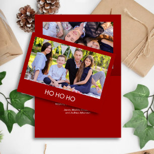 Modernes Minimalistisches Crimson Red "HO HO HO HO Feiertagskarte