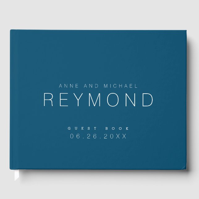Modernes Minimalistisches Dark Blue Wedding Gästeb Gästebuch (Vorderseite)
