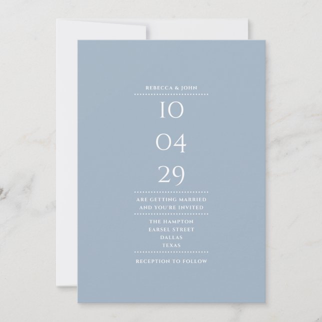 Modernes Minimalistisches Dusty Blue Foto Hochzeit Einladung (Vorderseite)