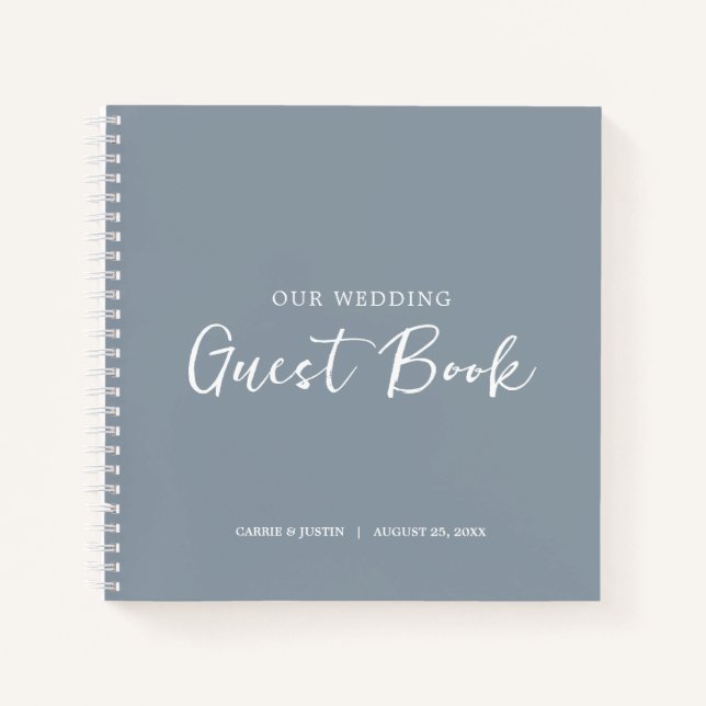 Modernes Minimalistisches Dusty Blue Wedding Gäste Notizbuch (Vorderseite)