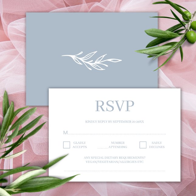 Modernes Minimalistisches Dusty Blue Wedding RSVP Begleitkarte (Von Creator hochgeladen)