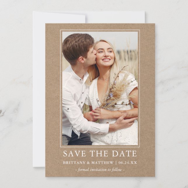 Modernes Minimalistisches Einfaches Foto Kraft Save The Date (Vorderseite)