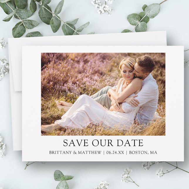 Modernes Minimalistisches einfaches Foto Rette uns Save The Date (Customize to change text size, style or to add more text & photos to back of card.)