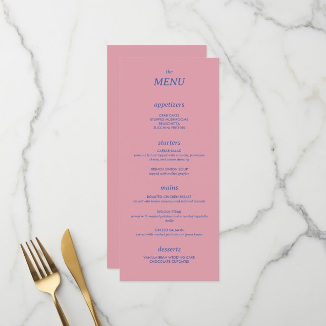 Modernes Minimalistisches, einfaches Hochzeitsmenü Menükarte (Vorderseite/Rückseite Beispiel)